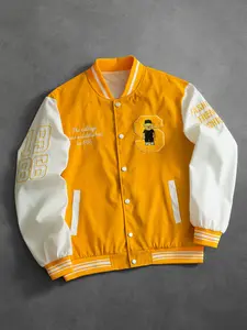 Men's Casual Minimalist Stylish Fitted Jacket, Retro Friend Pattern Embroidery Long Sleeve Sports Coat, Color Block Design for Gifting, Essential for Spring & Autumn, Street Fashion Outerwear