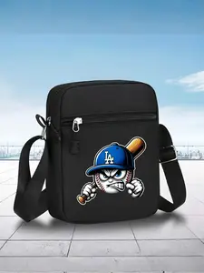 La Letter Baseball Print Messenger Bag, Adjustable Street Fashion Crossbody Backpack, Unisex Outdoor Shoulder Bag for Daily Wear and Gifts