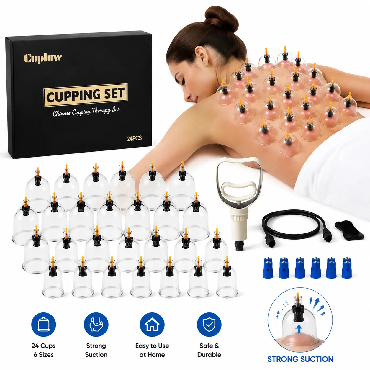 24PCS Cupping Kit with Vacuum Pump, Body Massage Cups for Muscle Relief, Recovery, Relaxation & Home Spa