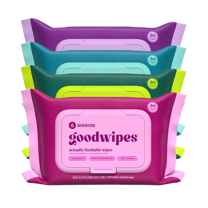 Goodwipes Variety Pack - Extra Large Flushable Wipes, 40% Larger Than Average, Plant-Based Fibers, Safe for Sewer & Septic Systems - 4 pack of 50ct