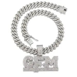 Hip Hop Pendant Necklace for Gift with Full Diamond Geometric and Heart Design in Gold and Silver Stainless Steel Unisex Multicolor Rosary Charm American Flag Style