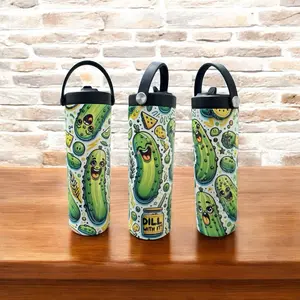 Dill With It Pickle Design Water Bottle - Fun Colorful Reusable Drinkware for Everyday Use Washable Portable Cup