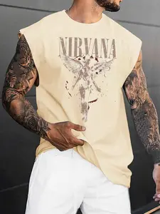 Men's Vintage Angel Graphic Print Tank Top, Casual Sleeveless Top for Summer, Men's Clothes for Daily Wear
