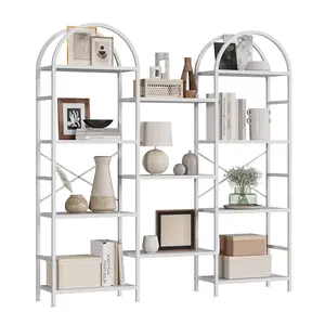 Arched Triple Column 4-Tier Bookshelf, 62" Tall Industrial Wide Bookcase with Open Display Shelves – Space-Saving Storage Shelf for Living Room, Home Office