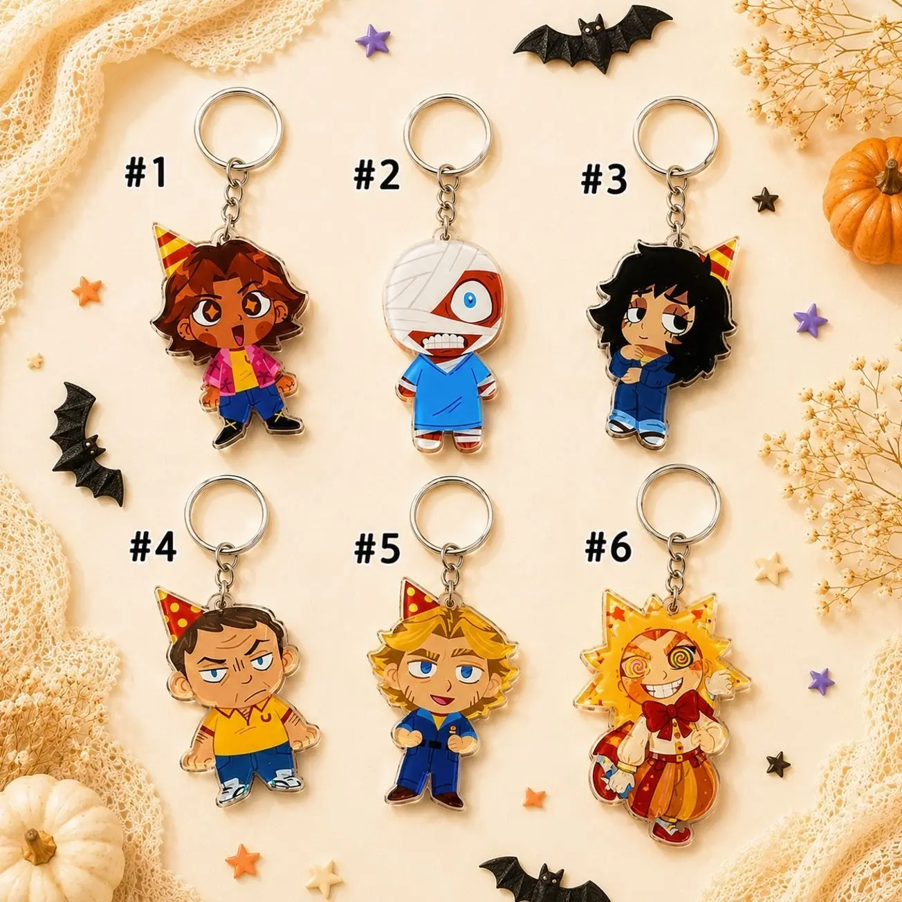 Cute Jester Doll Keychain, Gothic Clown Key Ring, Spooky Doll Bag Charm, Halloween Gift for Teens
