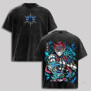 Akaza Upper Moon 3 T-Shirt – Demon Slayer Infinity Castle Arc Graphic Tee, Vintage Washed Oversized Anime Shirt, Heavy Cotton Streetwear Top, Unisex Casual Top, Gift for Demon Slayer Fans, Top Anime Shirt