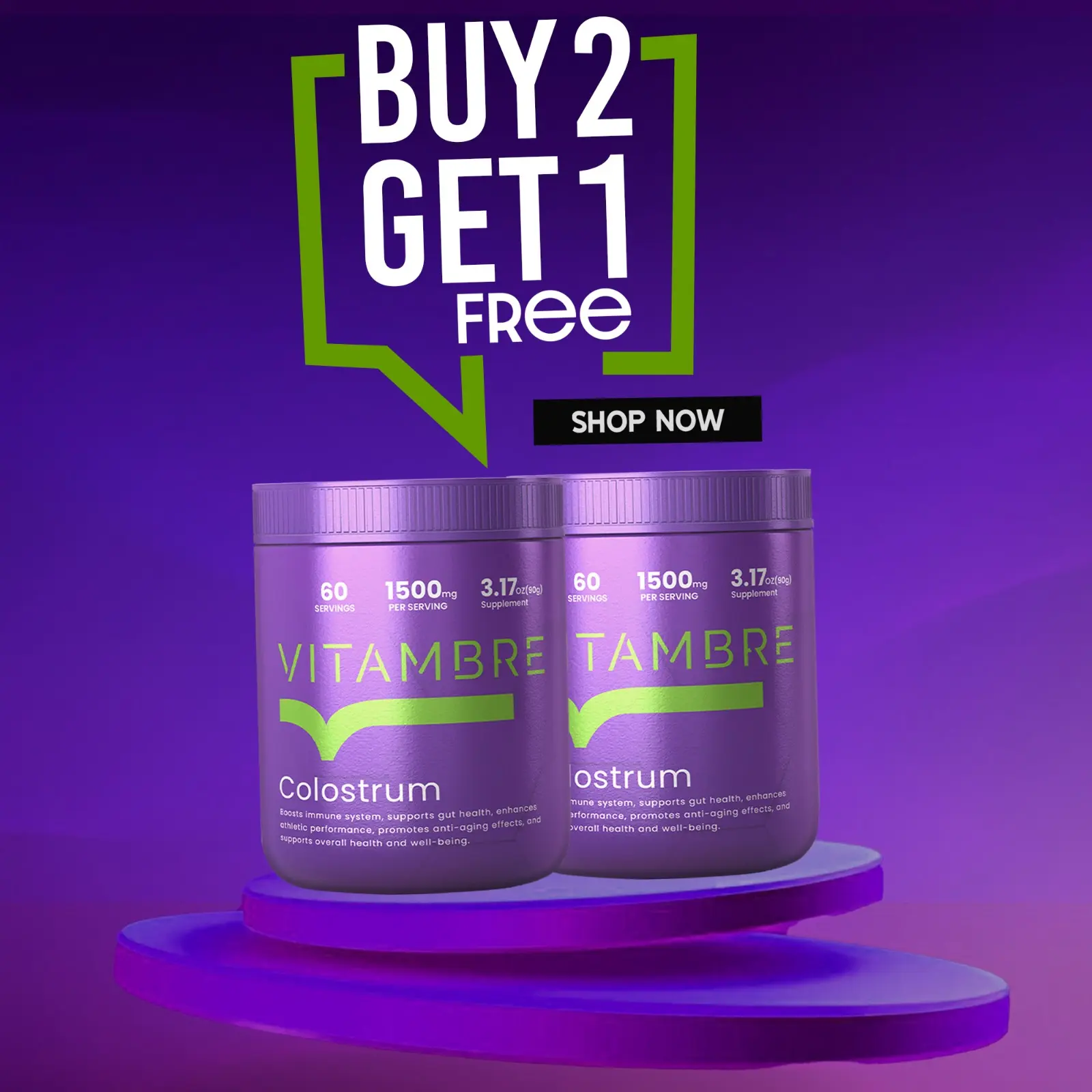 VitamBre Grass-Fed Bovine Colostrum Powder – Rich in Immunoglobulins, Lactoferrin & Growth Factors for Gut Health, Immunity, and Vitality