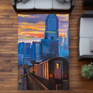 360 stand Weatherproof Rectangle Outdoor Area Rug - 5x7 ft, Rectangle Size, NYC Vibe, Urban Look, Subway Cityscape Print, Patio, Living Room Use, Waterproof Outdoor Rug