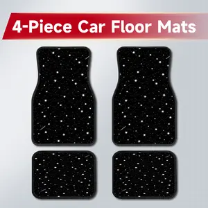 4PCS Black White Starry Sky Car Floor Mats, Minimalist Celestial Star Pattern Wear Resistant Easy Clean Carpet Liners, Ideal Birthday & Holiday Gift for Her, Aesthetic Night Sky Interior Decor Accessories Fit Sedan SUV Truck Van