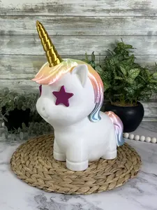 3D Printed Money Piggy Bank Unicorn with Rainbow Mane and Gold Horn for Kids' Savings Adorable Unicorn Bank Functional Design Perfect for Kids' Savings