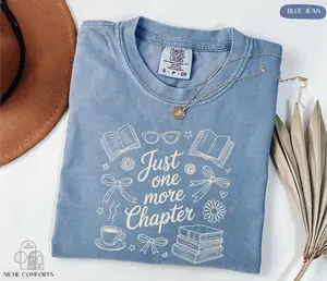 Comfort Colors Just One More Chapter Shirt, Aesthetic Book Lover Tee, Floral Coffee & Books Graphic Shirt, Cozy Book Club Shirt, Cute Reader Gift for Her