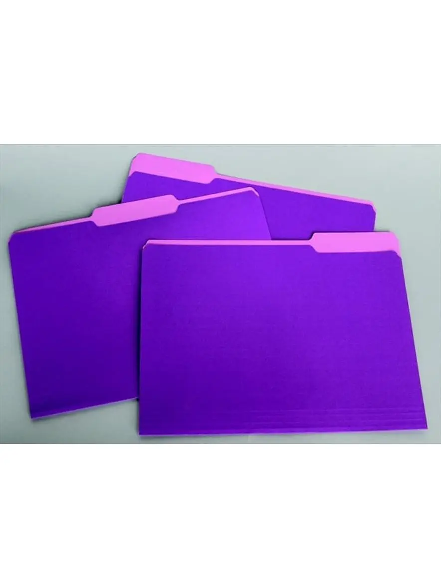School Smart 085105 11-pt Thick Cardstock Filing Folder, Medium Weight, 1/3 Cut, 2-Tone Reversible, Letter Size, Lavender, Pack of 100, Greater Tab Visibility