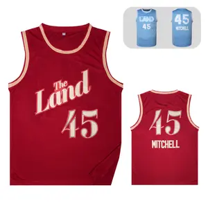 Men's Retro #45 Mitchell "The Land" Basketball Jersey Quick-Dry Mesh Fabric Relaxed Crew Neck Fit & Embroidered Details for Fans Streetwear summervibes gym clothing