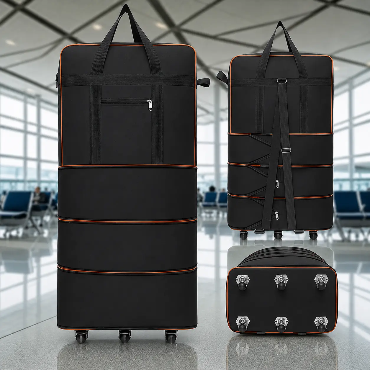 Expandable Foldable Lightweight Rolling Garment Duffle Bag - 360° Universal Wheels,Carry On Luggage,Personal Item Luggage,Travel Bag for International Travel & Weekend Getaways,Multifunctional Luggage,ravel storage bag,travel essentials.