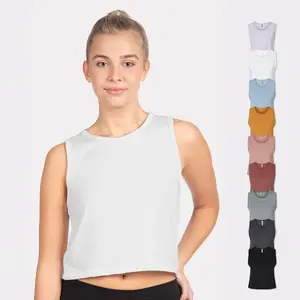 Next Level Women's Festival Crop Tank Top, Multi Pack Crew Neck Crop T-Shirts for Ladies, Bulk Cotton / Polyester Crop Undershirts - 9 Different Colors