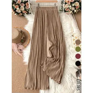 Women’s Solid Color Satin Wide Leg Pants, Casual Comfortable Trousers for Everyday Wear, Ladies Bottoms for All Seasons