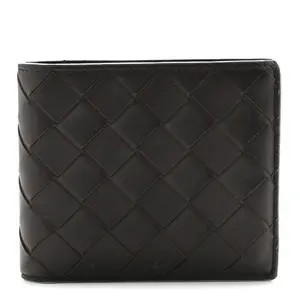 Pre-owned Bottega Leather Small Leather Goods Nappa Intrecciato Bi Fold Wallet Ebano