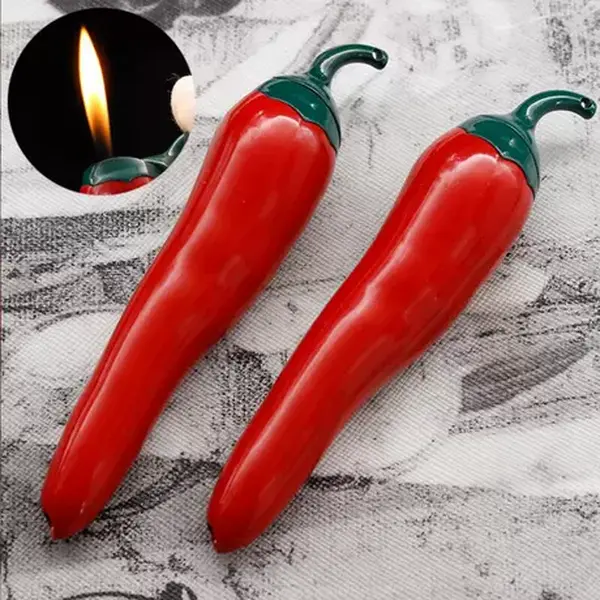 No‑Butane 2‑Pack Creative Red Chili Pepper Shaped Lighter, Refillable Butane Lighter, Open‑Flame High‑Temperature Portable Windproof Lighter, Adjustable Flame Size, Reusable, Suitable For Outdoor Activities, Parties, Festival Gifts,And Barbecues