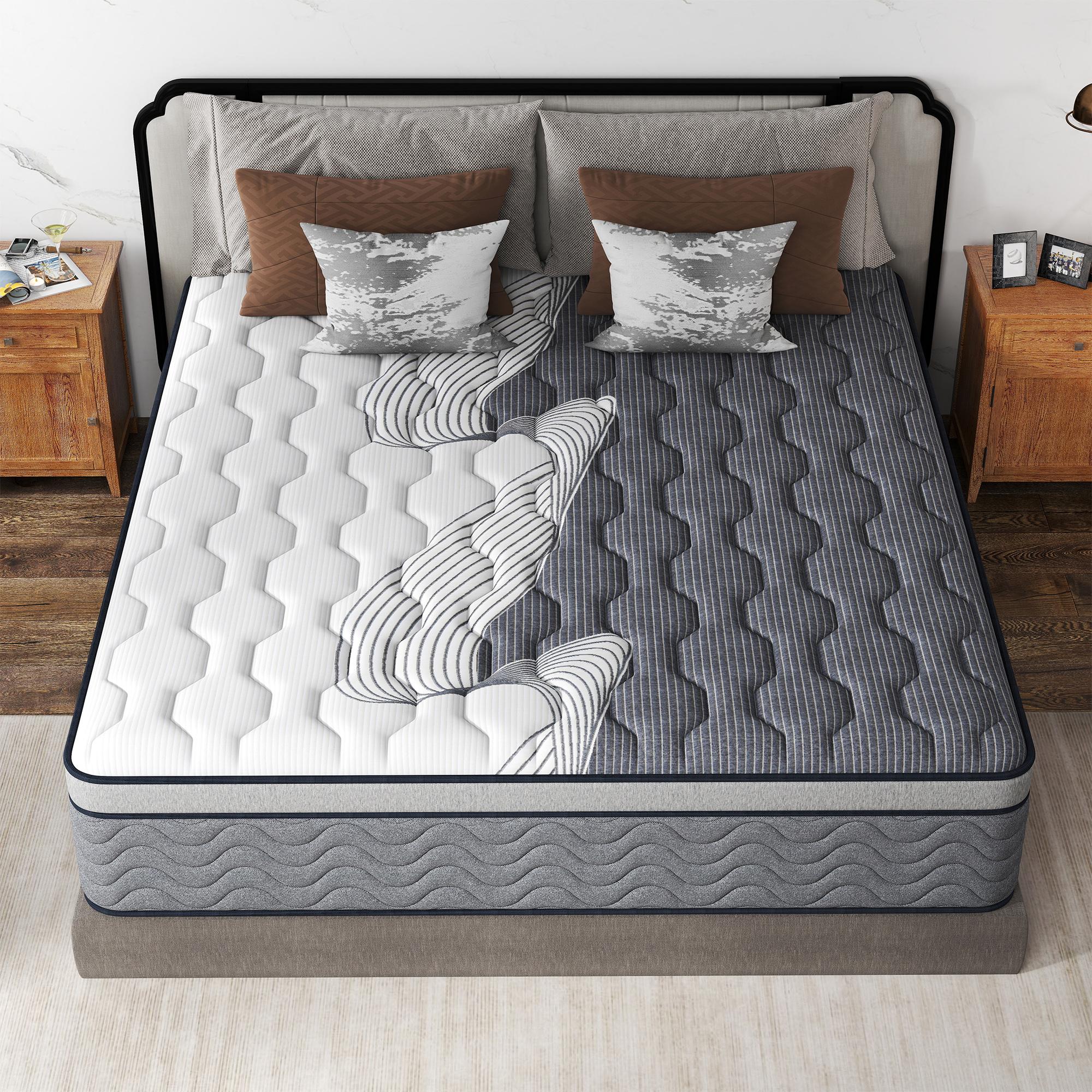 Dual Firmness Mattress Soft & Firm In One Bed,12Inch-Full, Queen, King Size Innerspring Hybrid Pocket Spring Memory Foam Mattresses for Couples, Back Pain Relief, Spine Support, Side & Back Sleepers, Breathable Durable Bedding