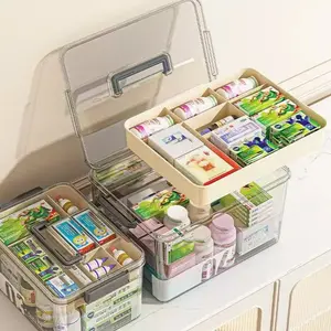 Home Medicine Storage Box with Handle Large Capacity Portable Plastic Pill Organizer Family Sundry Storage Container Modern Storage Organizer Plastic Storage Boxes