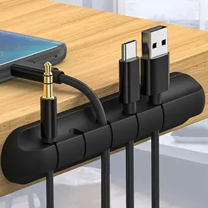 Silicone Extension Cable Organizer for Desktop & Mobile Devices, Self-Adhesive Cord Management Clips for Power Cords, Mouse Cables, Earphones, Charging Cables
