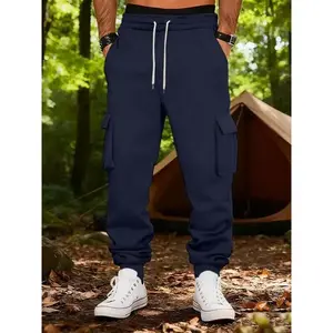 Men's Loose Fit Fleece Lined Work Pants, Multi-Pocket Practical Casual Outdoor Walking Gym Sport Pants, Fall & Winter Thick Joggers