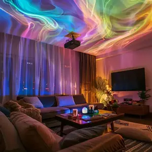 Aurora Water Ripple Sky Projection Lamp, USB Powered 16 Color LED Strip with Remote, Northern Light Ambient Ceiling Light, Indoor Decor