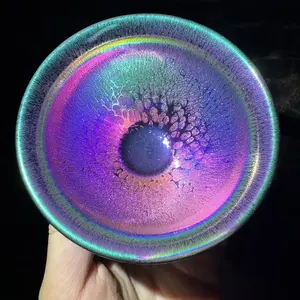 Color-Shifting Iridescent Jianzhan Teacup Porcelain Ceramic Matcha Set with Textured Surface for Stylish Drinkware