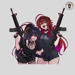 Akeno x Rias Duo Anime Vinyl Sticker, Dark Waifu Gothic Girls, Cute Collectible Laptop Decal