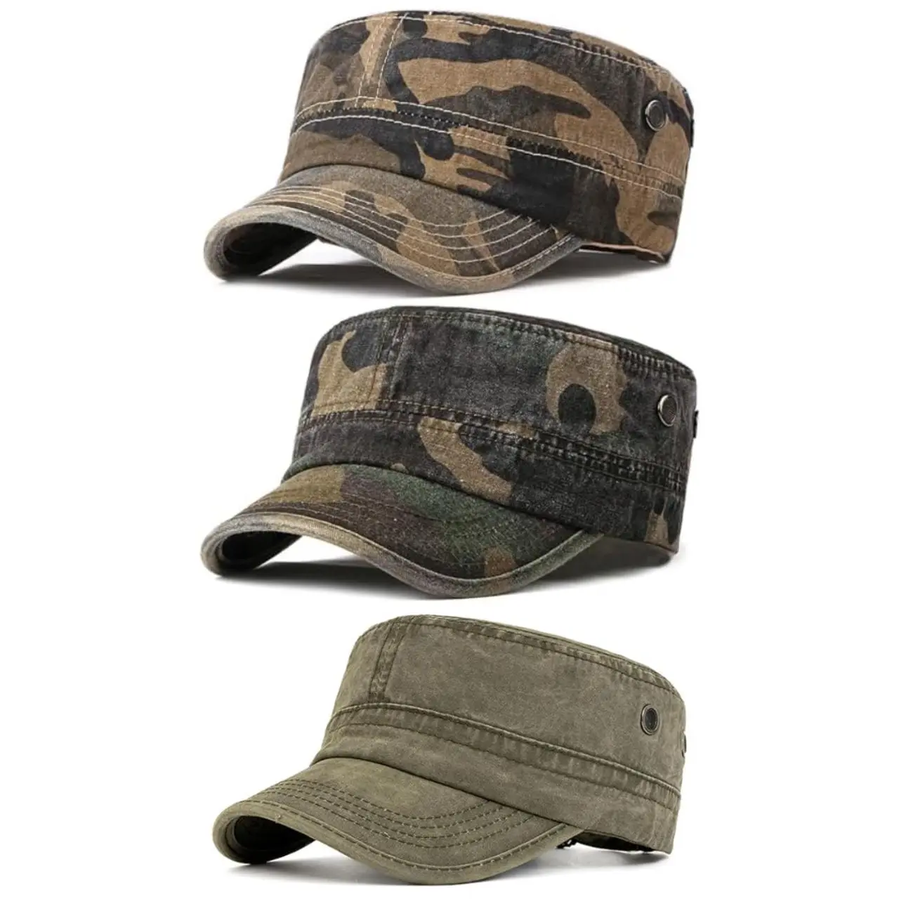 2 Packs Cadet Army Caps Cotton Military Style Patrol Hats Adjustable Veteran Flat Top Hat Suitable for All Occasions and Weather, Ideal for Adult Men and Women of Any Age