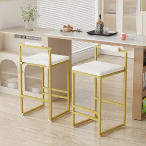 Counter Height Bar Stools Set of 2, Modern Velvet Counter Stools with Low Back and Footrest, Upholstered Bar Chairs for Kitchen Island, Bar, Counter,  Creamy White+Gold