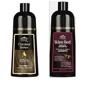 Chestnut Brown & Wine Red Hair Dye Shampoo 100% Gray Coverage Long Lasting Color & Shine Argan Oil Infused for Men & Women