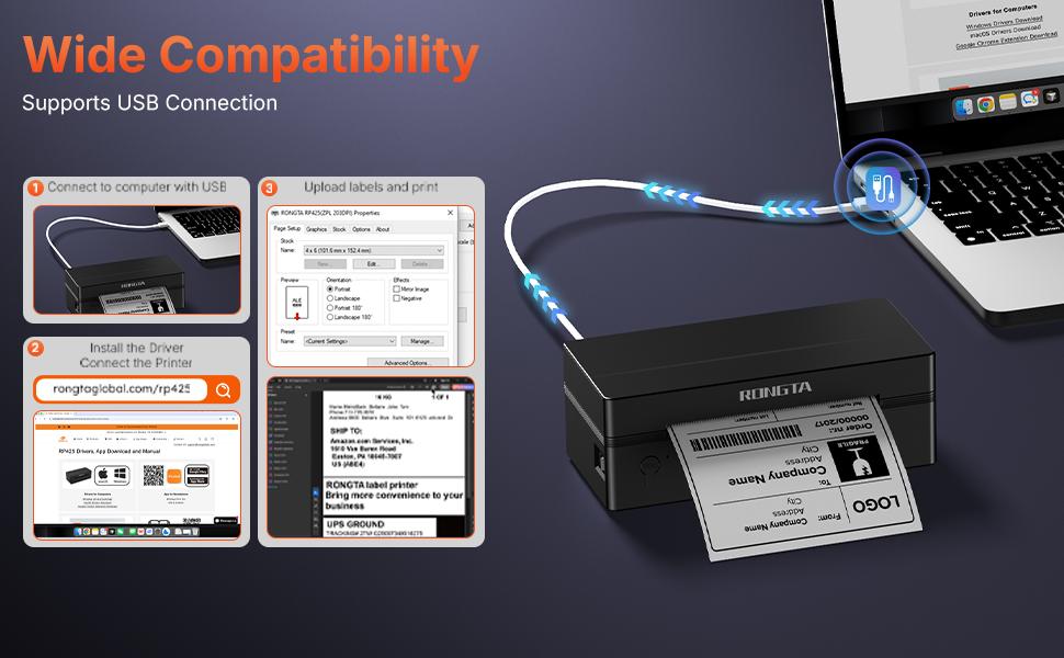 RONGTA Portable Handheld Thermal Label Printer, 4"x6" Shipping Label Included for Shipping Needs, Shipping Label Printer