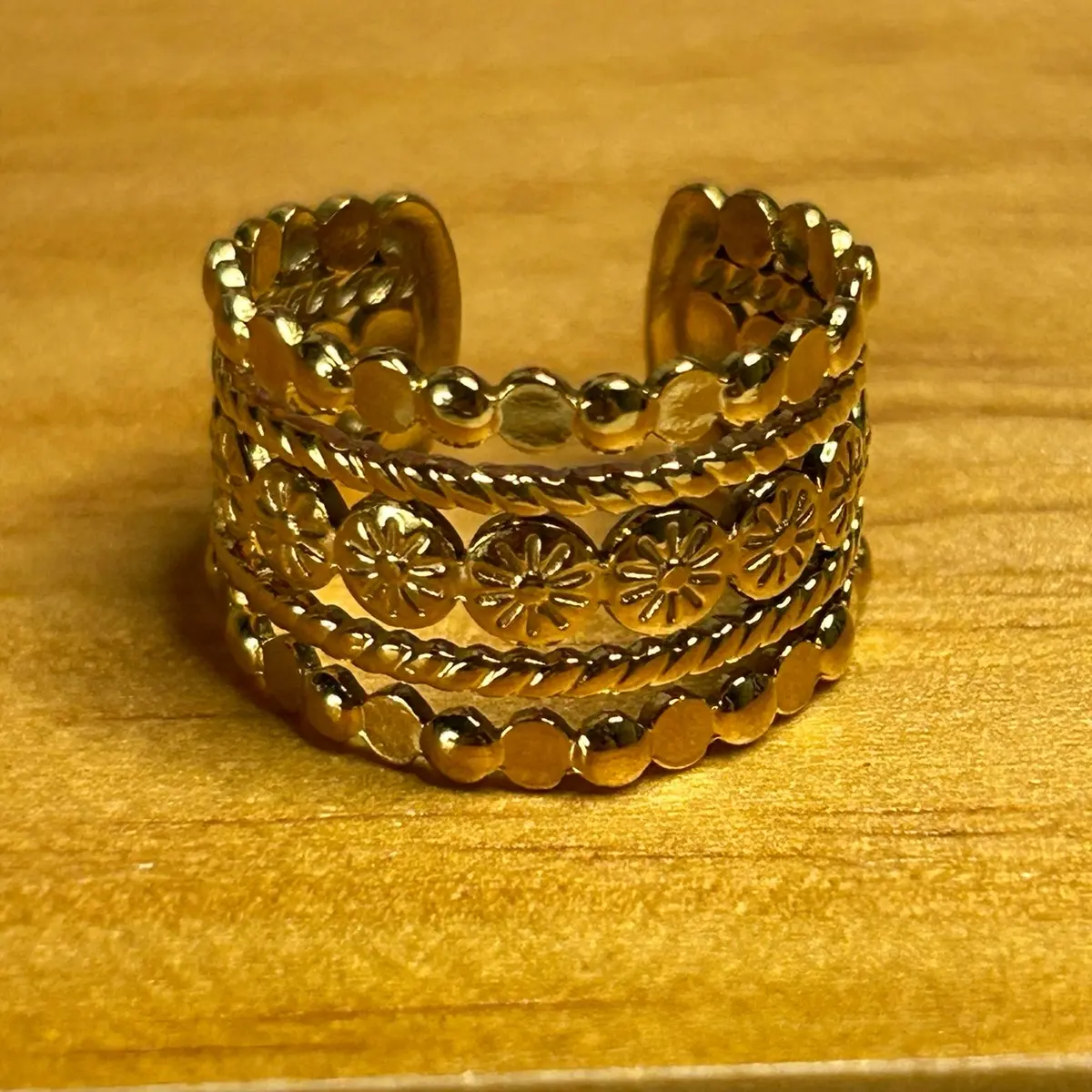 Women's Bengali-Inspired Adjustable Ring, Gold Plated Stainless Steel with a Unique, Easy Flex Design - Lightweight for Everyday Wear, Gold Plating, Unique Design, Bengali Jewelry, Casual Daily Wear, Adjustable Band, Fashion, Female, Metal Coating