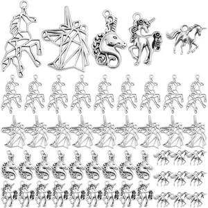 JMKTOOL 50pcs Antique Silver Mixed Unicorn Charms Vintage Alloy Lovely Animal Unicorn Shape Dangle Pendants for DIY Bracelet Necklace Jewelry Making Findings, 5 Styles