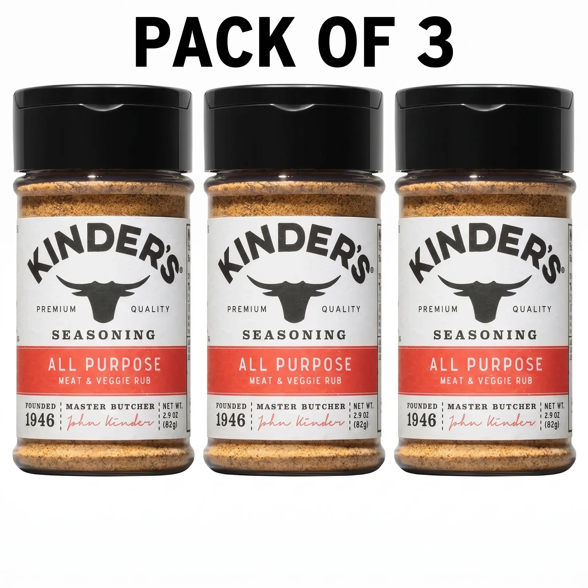 Kinder's All Purpose Seasoning, 2.9 oz Bottles, Pack of 3, Versatile Seasoning Blend for Beef, Chicken, Pork, Seafood, Vegetables & Potatoes, Perfect for Grilling, Roasting, Cooking & Everyday Meals