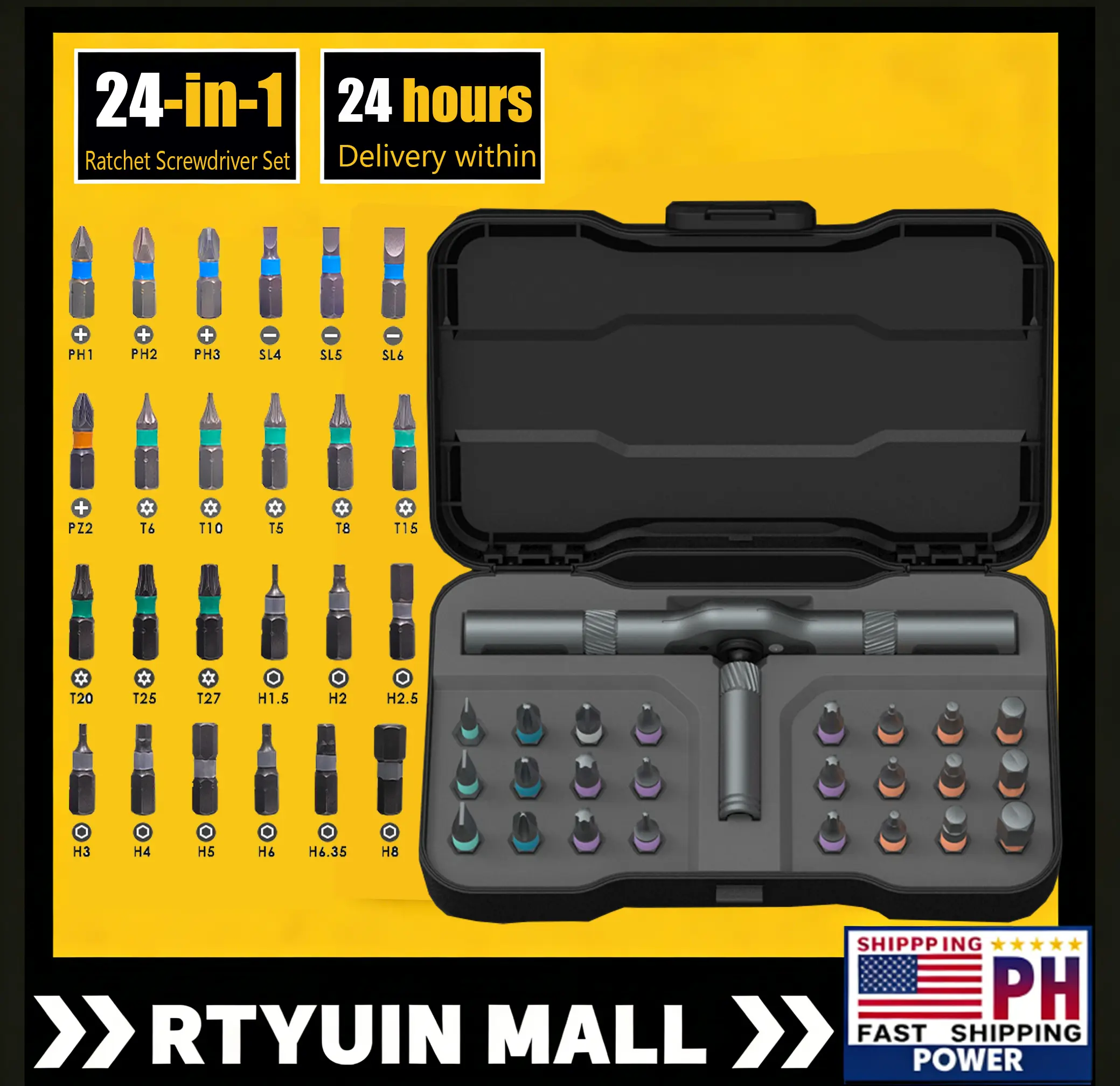 24-in-1 Ratchet Screwdriver Set, S2 Steel Magnetic Precision Screwdriver Kit with Case, Multi-Function Tool Set for PC, Watch, Bike, DIY & Household Repairs