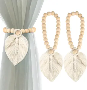 2Pcs Boho Curtain Tiebacks, Boho Macrame Leaf Curtains, Tiebacks, Decorative Curtain Tiebacks for Bedroom, Office, Curtains Decoration