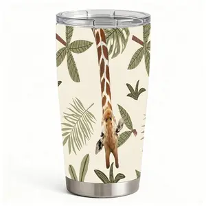 20oz Giraffe Pattern Tropical Leaves Stainless Steel Tumbler， Tumbler with Lid Double Wall Vacuum Insulated Travel Mug