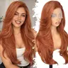 13x4 HD Lace Front Glueless Wigs for Women Ginger Long Layered Wave Wig Natural Hairline Heat Resistant Synthetic for Daily Use Beginner Friendly 26 Inch