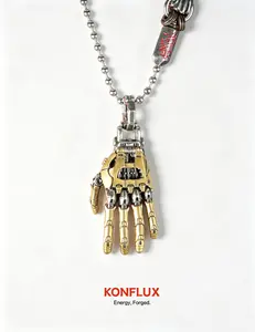 KONFLUX Mechanical Hand Pendant Movable Finger Robot Charm Steampunk Gothic Jewelry Unique Gift For Men Women Tech Wear