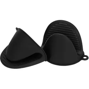 Silicone Oven Mitts Pot Holders Sets for Kitchen Heat Resistant Small Kitchen Mittens Rubber Air Fryer Mitts Mini Pot Pinch Grip for Cooking and Baking 1 Pair (Black)