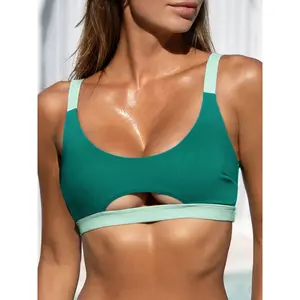 BERLOOK Nylon Green Contrast-Trim Bikini Top - Sports & Outdoor Surfing Swimwear, Women's 2026 Bathing Suits, Bikini Sets Component,summervibes