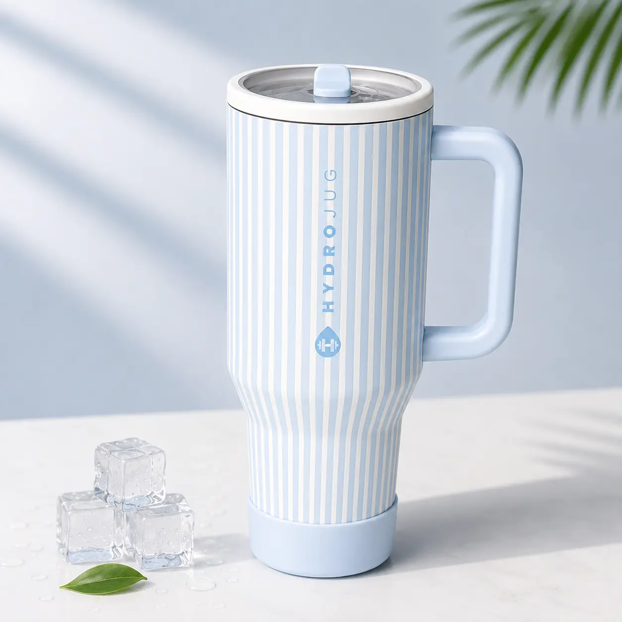 HydroJug Striped Travel Mug with Handle and Lid, Ideal for On-the-Go Use, Perfect for Beverages and Ice Cubes