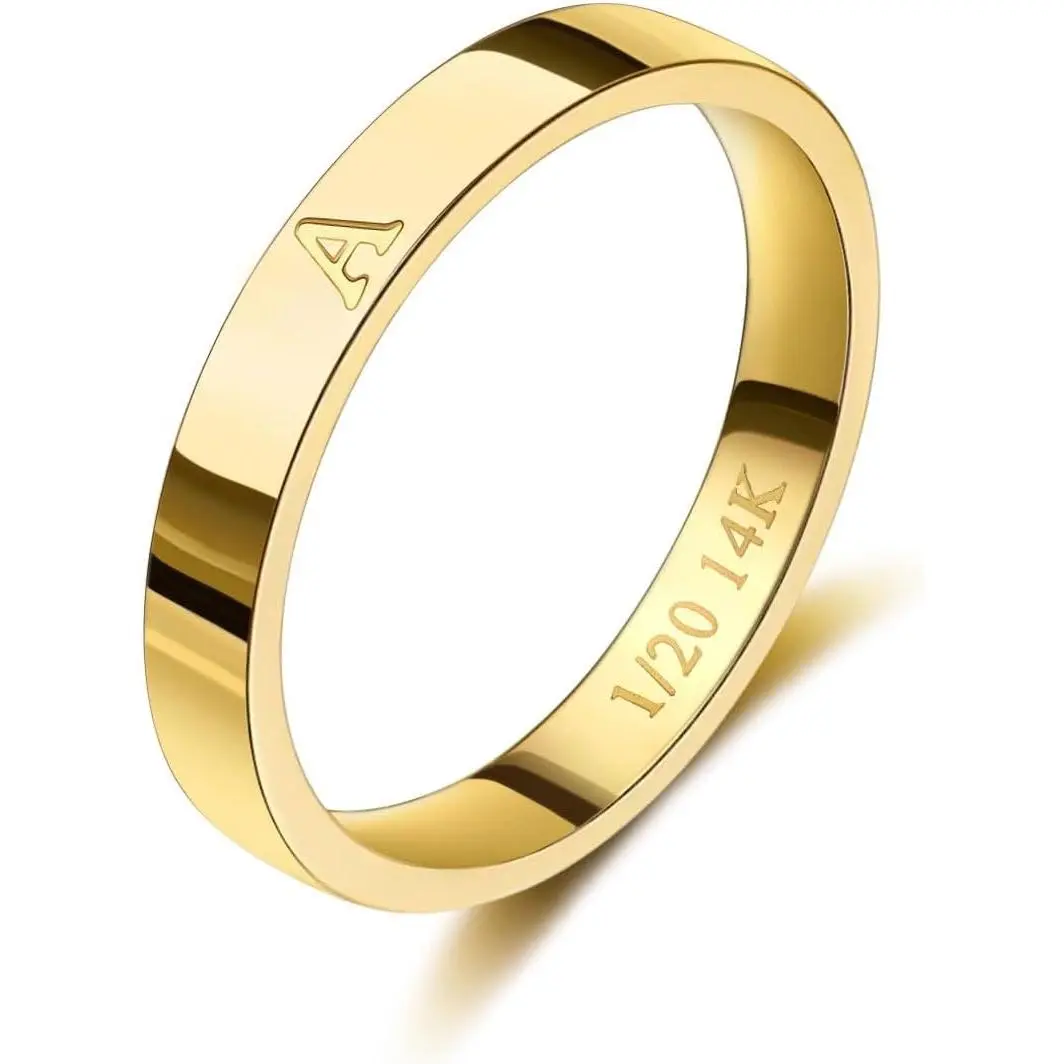 Women's Dainty 14K Gold Filled Non-Tarnish Initial Ring, Stackable Personalized Letter Piece, Gold Rings for Mom - Thumb/Pinky Accessory, Wedding/Engagement Band, Birthday Gift Jewelry (Sizes 6-10), Gift-Ready, Size 6-10