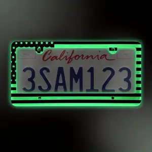 Glow In Dark License Plate Frame Us Flag (Absorbs Sunlight Outdoors During The Day, Self Illuminating At Night)