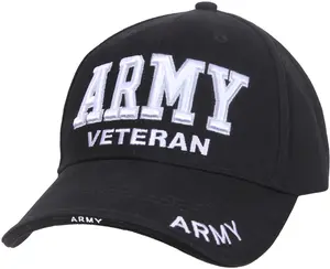 Black - Army Force Veteran Deluxe Baseball Cap Brushed Cotton US Vet Hat