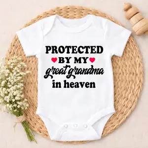 Cotton Baby Bodysuit Protected By My Great Grandma In Heaven Print 100% Pure Cotton Non-Irritating Snap Closure Breathable Perfect For Gifting & Everyday