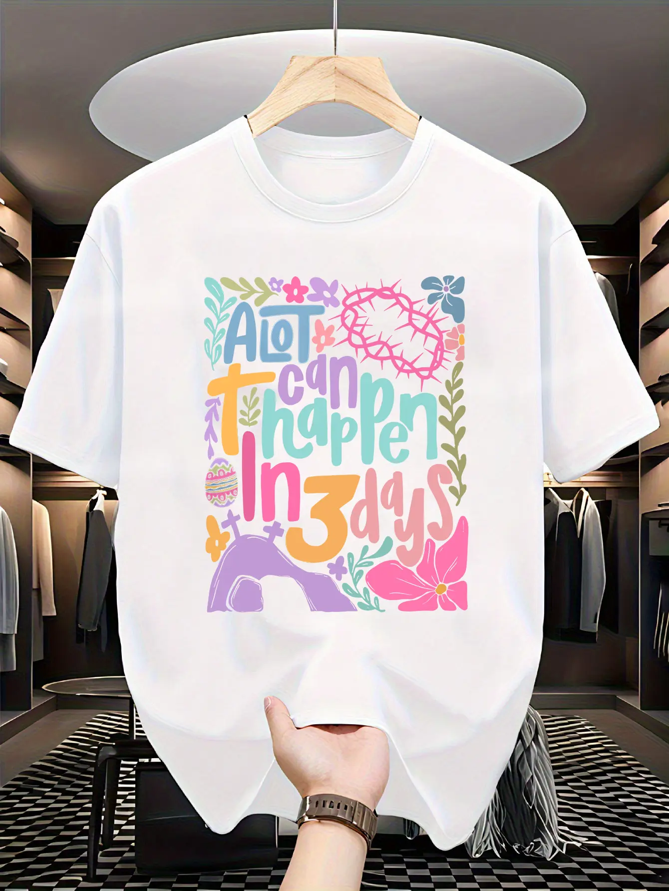 He is Risen Christian Easter T-Shirt - "A Lot Happens in 3 Days Bohemian Cross & Resurrection Design, Unisex S-XXXL, Multicolor Religious Apparel for Church Events, Easter Celebrations & Casual Wear