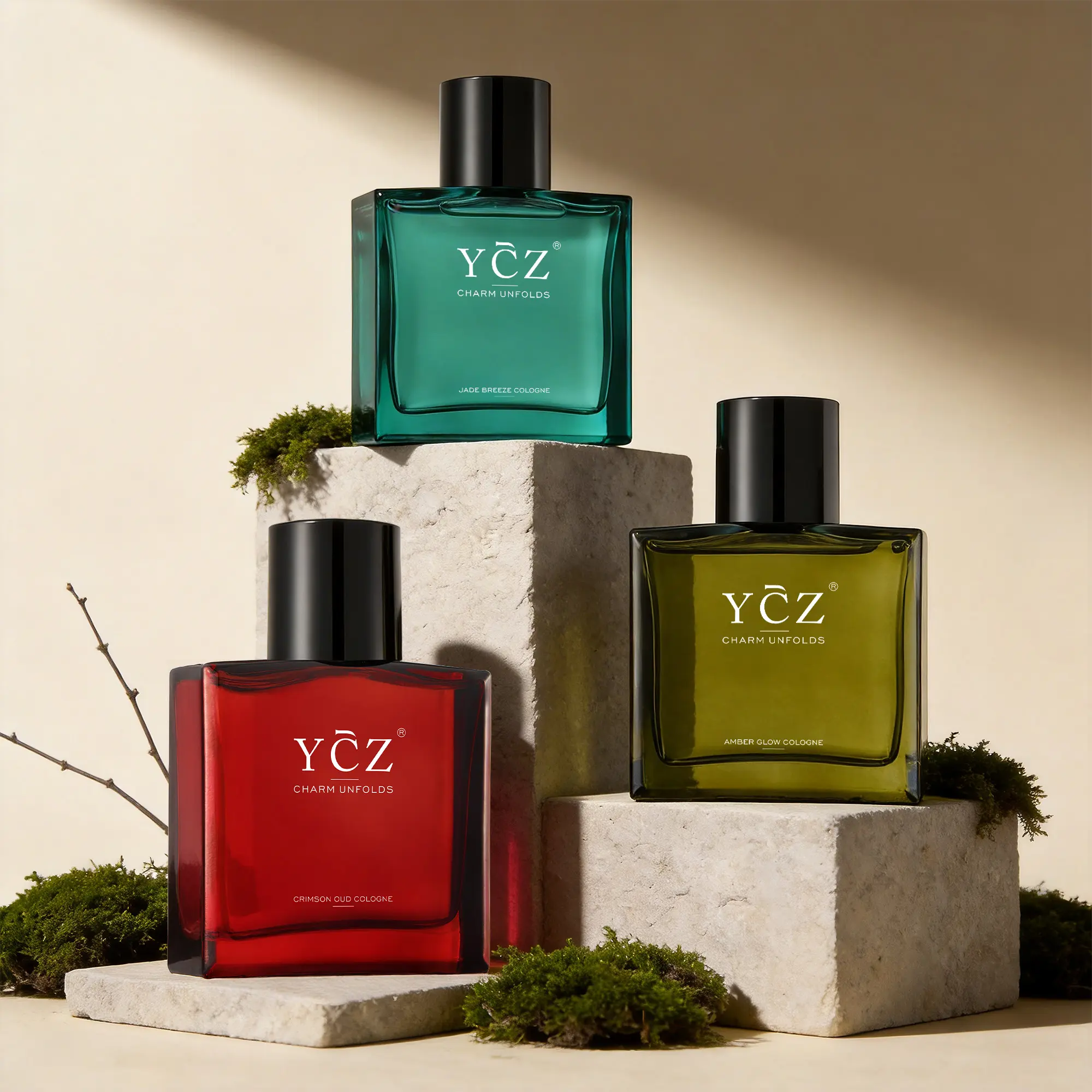YCZ Men's 3-Piece Cologne Set - 1.7 oz Long-Lasting Eau de Parfum with Spicy Wood, Fruity, Citrus, Papyrus, Oriental Scents, Vegan, Travel Size Gifts for Him, Unique Gifts for Man